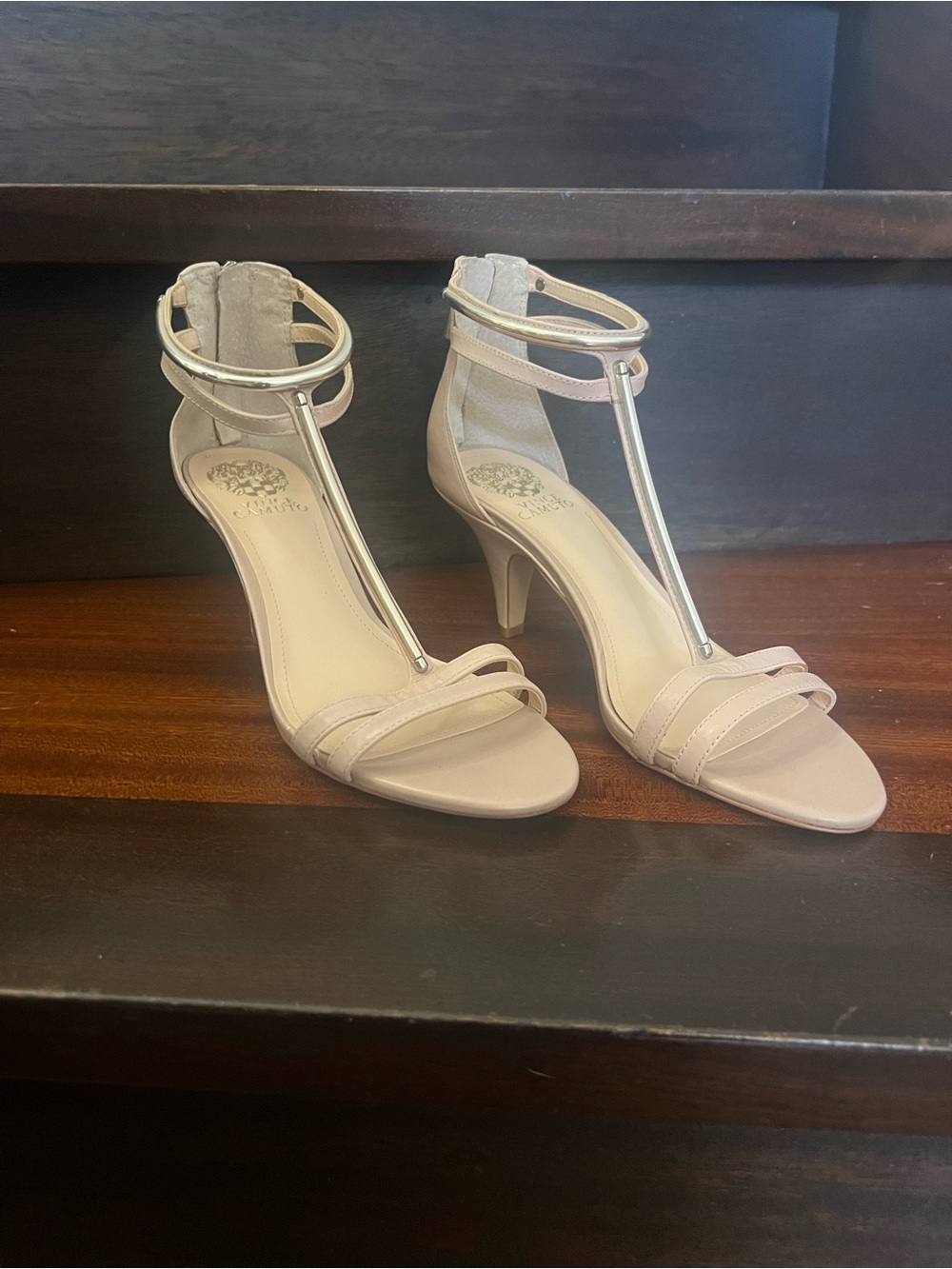 Vince Camuto Mitzy T-Strap Ankle Sandals-Nude/Pink Silver Hardware – Women’s 8.5 - Picture 2 of 8
